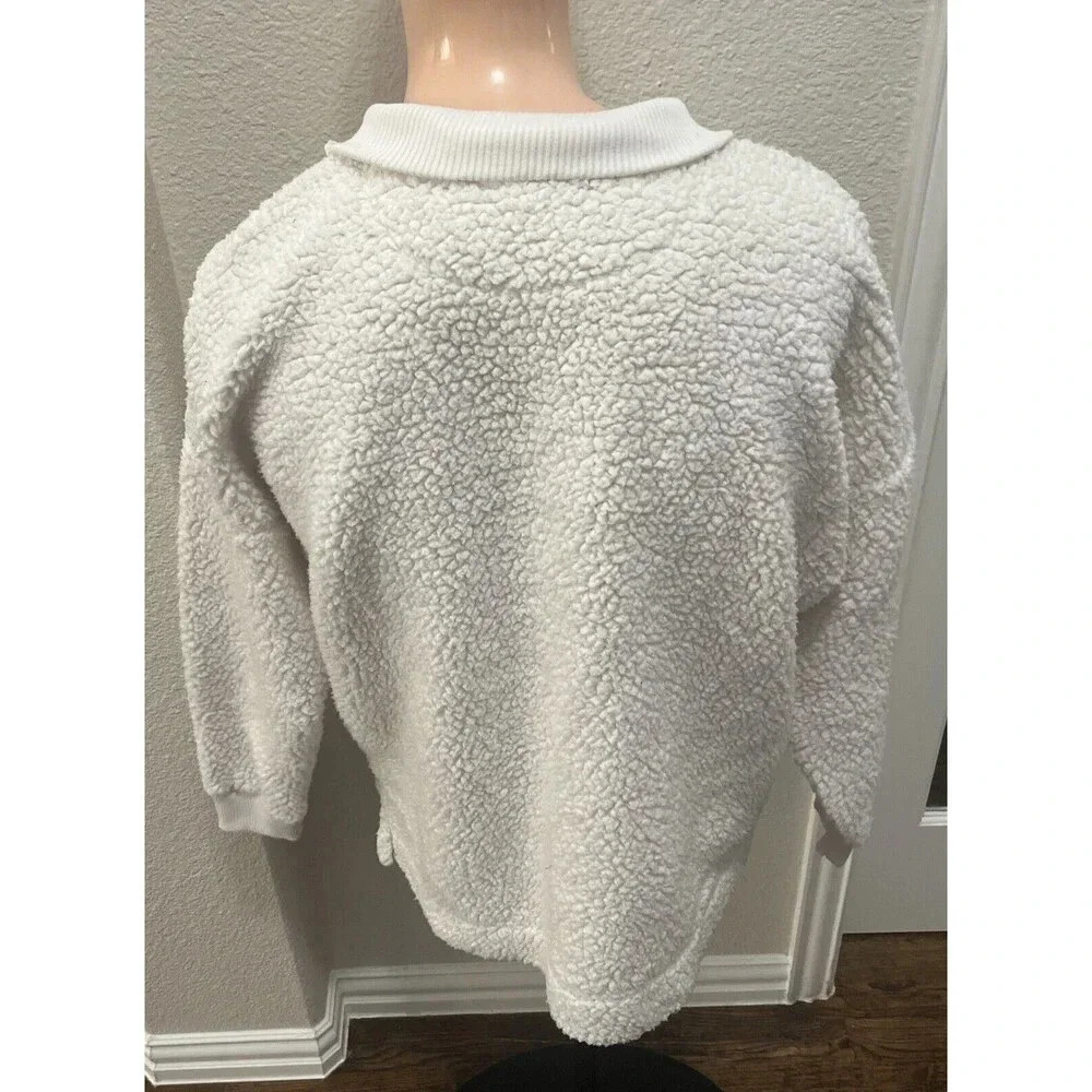 Aerie Dream Sherpa Quarter Zip Sweatshirt Oversized Cream Women’s Size Medium - Picture 3 of 4